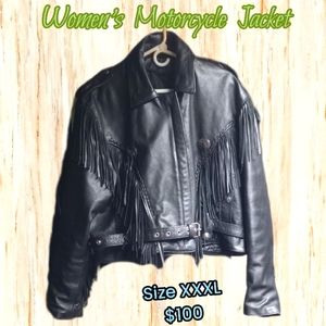 Genuine Leather Women's Motorcycle Jacket w/ Fringe